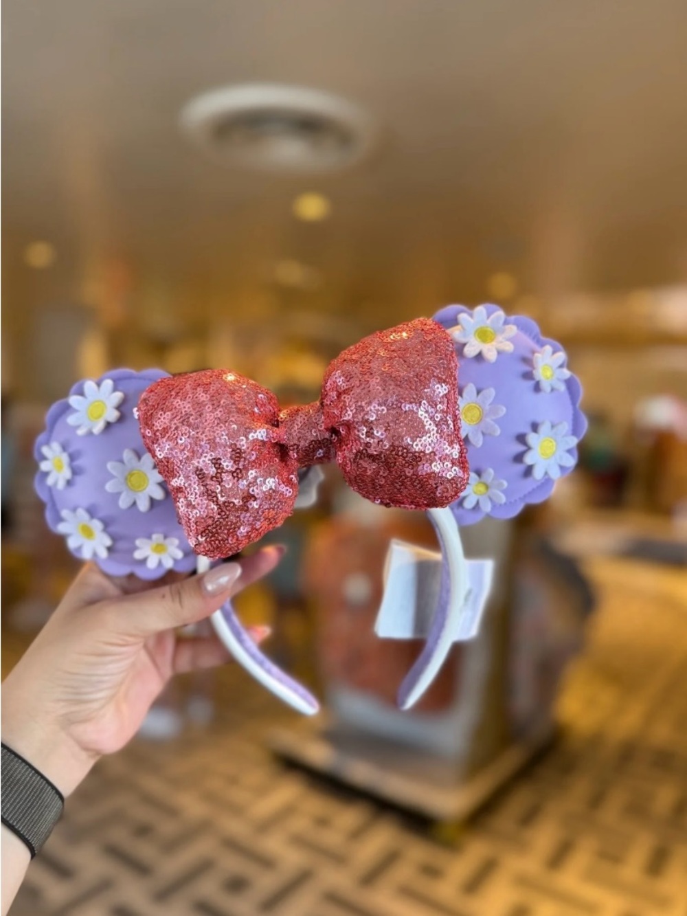 Disney Pink Sequin Bow Headband with Lavender Daisy Ears